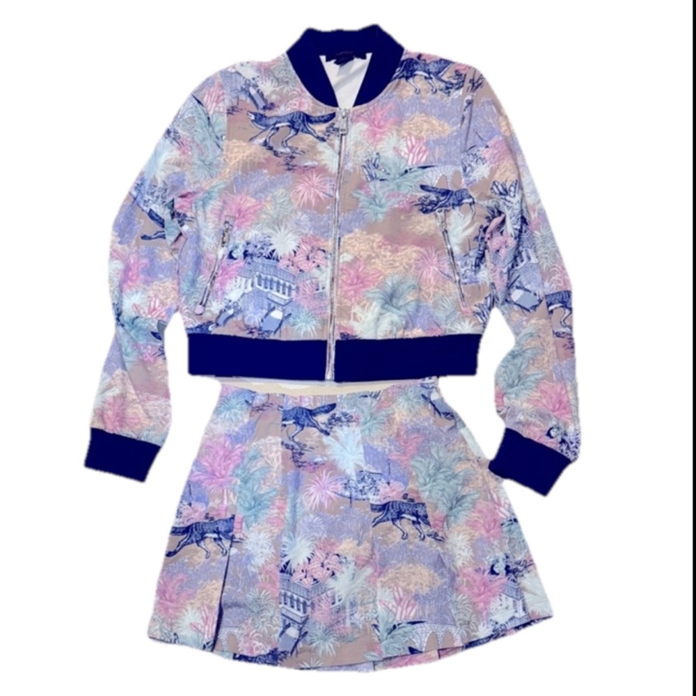 Greyson Pastel Botanical Print Bomber Jacket with Navy Trim